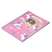 かわいいピンクのユニコーン虹カスタム名前写真 ノートブック (左側)