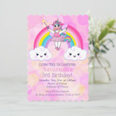 かわいいピンクのユニコーン誕生日パーティーの招待状 (スタンド正面)