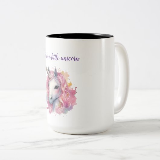 かわいいピンクのユニコーン ツートーンマグカップ (正面右)