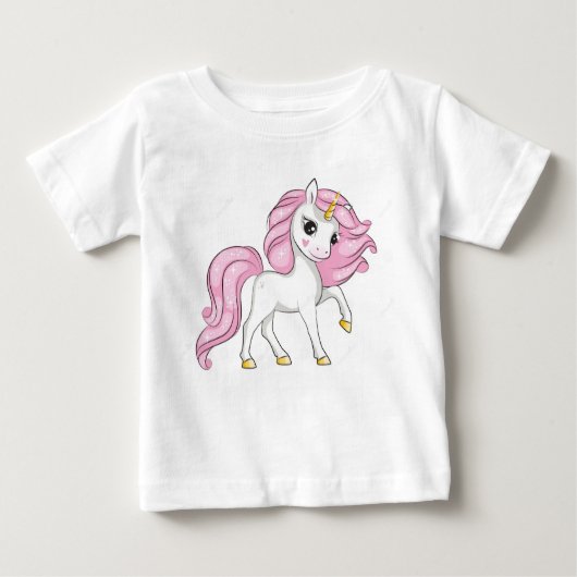かわいいピンクのユニコーン ベビーTシャツ (正面)