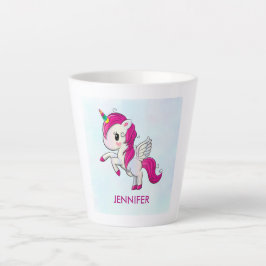 かわいいピンクのユニコーン（羽つき） カフェラテマグ