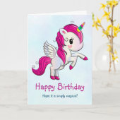 かわいいピンクのユニコーン（羽つき） カード (黄色い花)