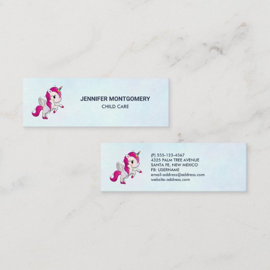 かわいいピンクのユニコーン（羽つき） スキニー名刺 (正面/裏面)
