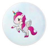 かわいいピンクのユニコーン（羽つき） セラミックノブ (正面)