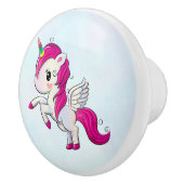 かわいいピンクのユニコーン（羽つき） セラミックノブ (右)