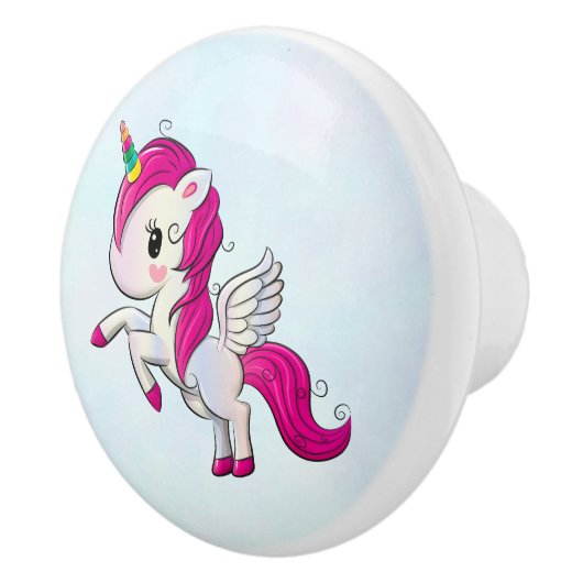 かわいいピンクのユニコーン（羽つき） セラミックノブ (右)