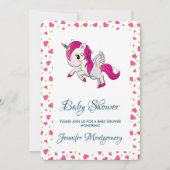 かわいいピンクのユニコーン(羽つき) 招待状 (正面)