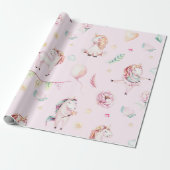 かわいいピンクのユニコーンBohoフローラ赤ちゃんシャワー ラッピングペーパー (アンロールド)