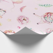かわいいピンクのユニコーンBohoフローラ赤ちゃんシャワー ラッピングペーパー (角)