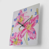 かわいいピンクのユリの水彩画の花のアート スクエア壁時計 (傾斜)