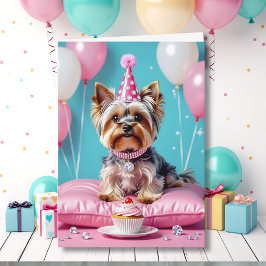 かわいいピンクのヨーキーの姪の誕生日 カード
