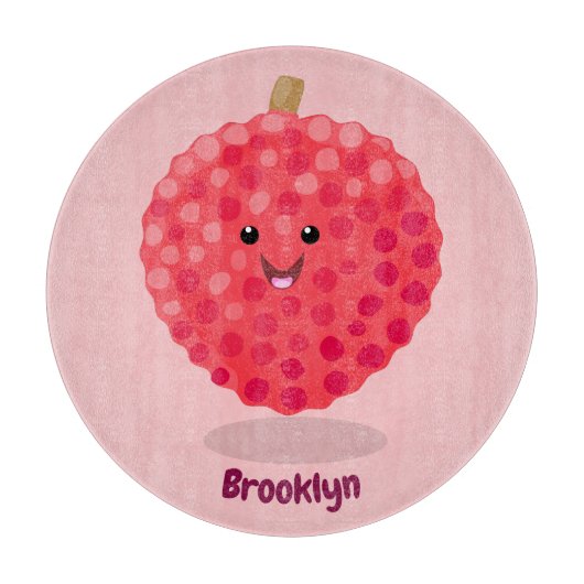 かわいいピンクのライチ漫画イラストレーション カッティングボード (正面)