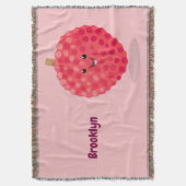 かわいいピンクのライチ漫画イラストレーション スローブランケット (正面縦)