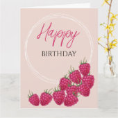 かわいいピンクのラズベリーの水彩画イラスト カード (黄色い花)