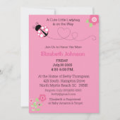 かわいいピンクのラディバグフローラベビーシャワー 招待状 (正面)