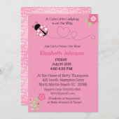 かわいいピンクのラディバグフローラベビーシャワー 招待状 (正面/裏面)