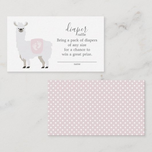 かわいいピンクのラマおむつラッフルチケットベビーシャワー エンクロージャーカード (正面/裏面)