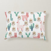 かわいいピンクのラマと緑のサボテン アクセントクッション (裏面)