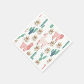 かわいいピンクのラマと緑のサボテン スタンダードカクテルナプキン (角)
