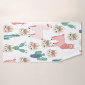 かわいいピンクのラマと緑のサボテン バスタオル (バスタオル)