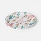 かわいいピンクのラマと緑のサボテン ペーパープレート (アングル)