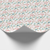 かわいいピンクのラマと緑のサボテン ラッピングペーパー (角)