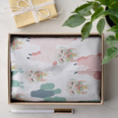 かわいいピンクのラマと緑のサボテン 薄葉紙 (ギフト)