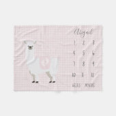 かわいいピンクのラマの水玉模様のベビーのマイル標石 フリースブランケット (正面(横))