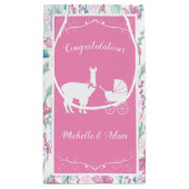かわいいピンクのラマ少女の赤ちゃんシャワー スモールペーパーバッグ (裏面)