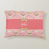 かわいいピンクのラマ柄小さな女の子コットン アクセントクッション (裏面)