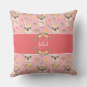 かわいいピンクのラマ柄小さな女の子コットン クッション (裏面)