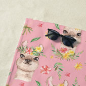 かわいいピンクのラマ柄小さな女の子 ビーチタオル (インサイチュ)