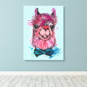 かわいいピンクのラマ キャンバスプリント (インサイチュ (ウッドフロア))