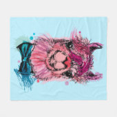 かわいいピンクのラマ フリースブランケット (正面(横))
