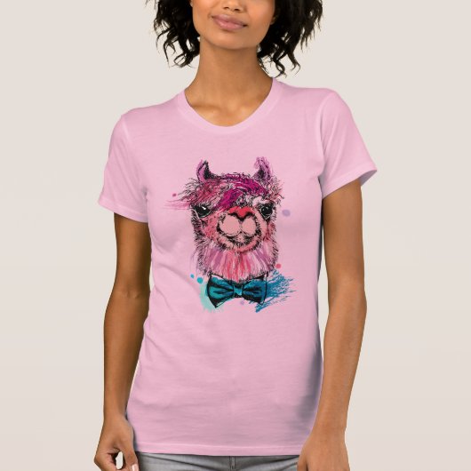 かわいいピンクのラマ Tシャツ (正面)