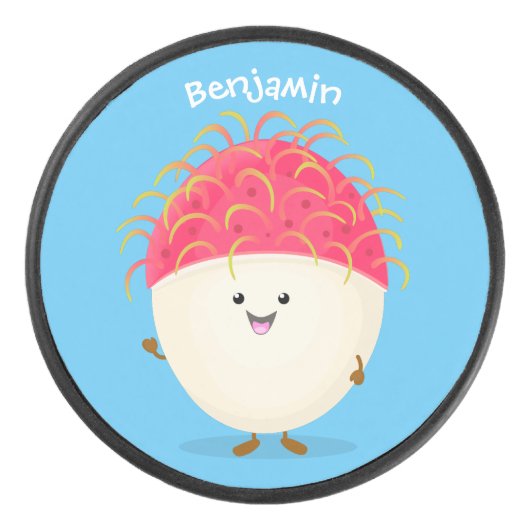 かわいいピンクのランブタン漫画イラストレーション アイスホッケーパック (正面)