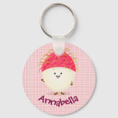 かわいいピンクのランブタン漫画イラストレーション キーホルダー (正面)