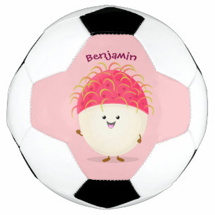 かわいいピンクのランブタン漫画イラストレーション サッカーボール