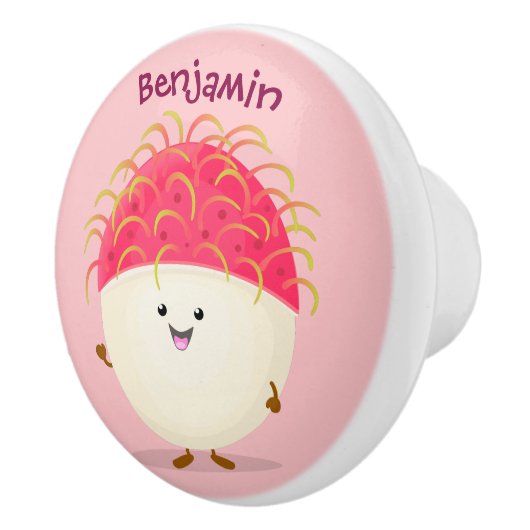 かわいいピンクのランブタン漫画イラストレーション セラミックノブ (右)