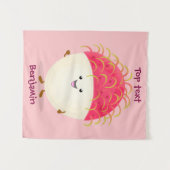 かわいいピンクのランブタン漫画イラストレーション タペストリー (正面(横))