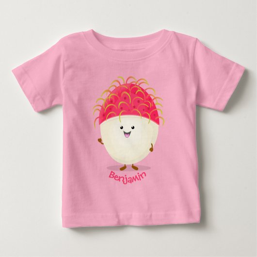 かわいいピンクのランブタン漫画イラストレーション ベビーTシャツ (正面)