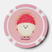 かわいいピンクのランブタン漫画イラストレーション ポーカーチップ (裏面)