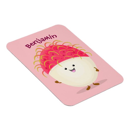 かわいいピンクのランブタン漫画イラストレーション マグネット (右側)