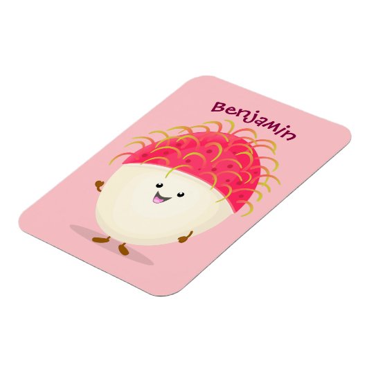 かわいいピンクのランブタン漫画イラストレーション マグネット (左側)