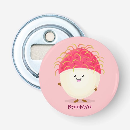 かわいいピンクのランブタン漫画イラストレーション 栓抜き (正面)