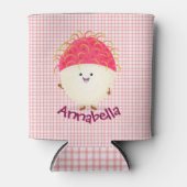 かわいいピンクのランブタン漫画イラストレーション 缶クーラー (正面)