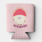 かわいいピンクのランブタン漫画イラストレーション 缶クーラー (裏面)