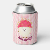 かわいいピンクのランブタン漫画イラストレーション 缶クーラー (缶裏面)