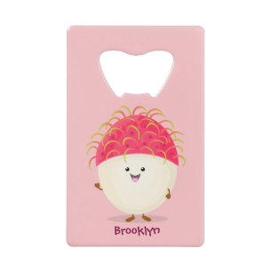 かわいいピンクのランブータンのかわいいイラスト クレジットカード栓抜き