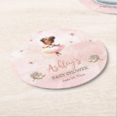 かわいいピンクのリトルバレリナツチュガールベビーシャワー ラウンドペーパーコースター (アングル)